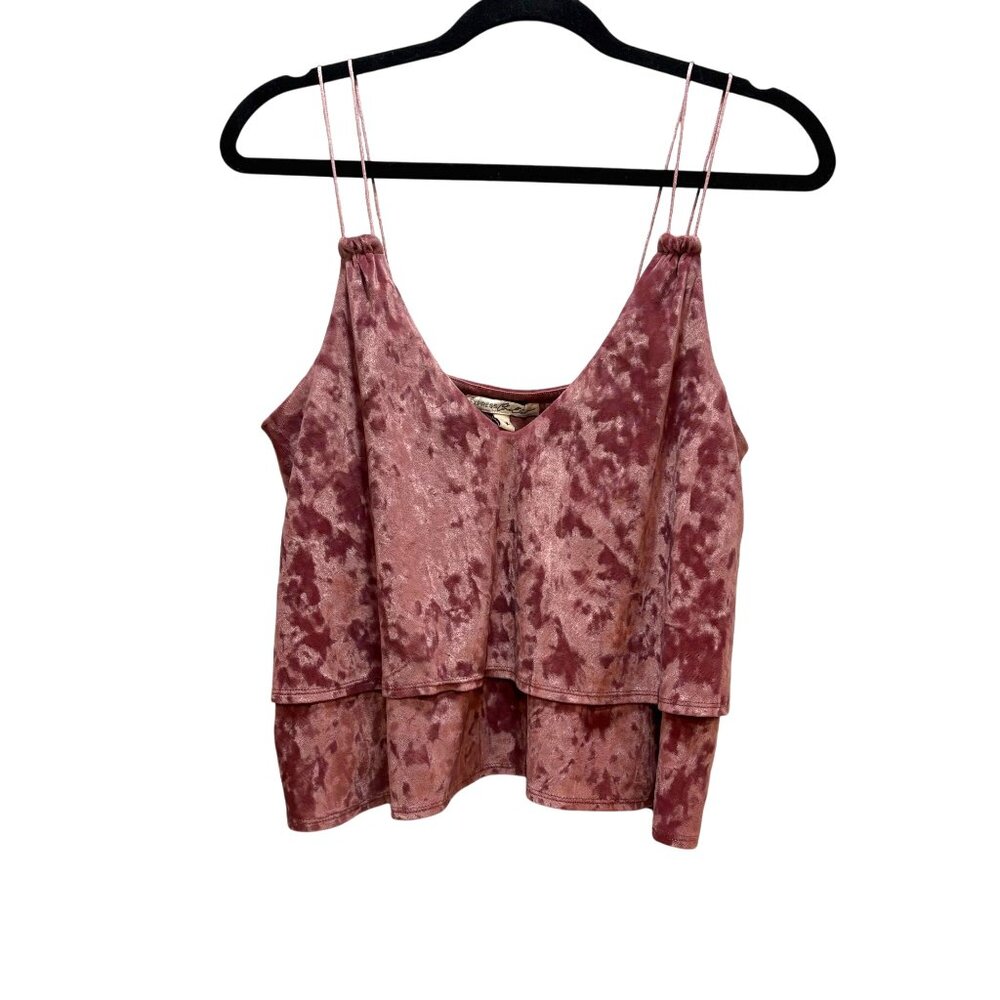 Express Pink Crushed Velvet Double Spaghetti Strap Tank Top S Lined Stretch